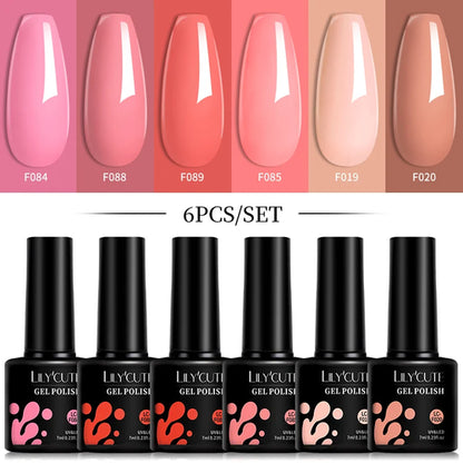 LILYCUTE 6Pcs/Set 7ML Gel DIY Nail Polish Bright Pink Semi Permanent