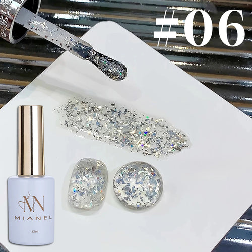10ml 1-12pcs Gold Sparkling Platinum Nail Gel Polish Glitter Long