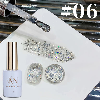 10ml 1-12pcs Gold Sparkling Platinum Nail Gel Polish Glitter Long