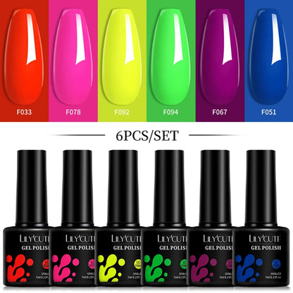 LILYCUTE 6Pcs/Set 7ML Gel DIY Nail Polish Bright Pink Semi Permanent