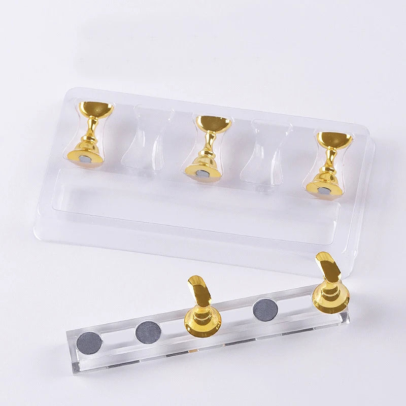 5pcs/Set Magnetic Nail Holder False Nail Tip Practice Stand Crystal