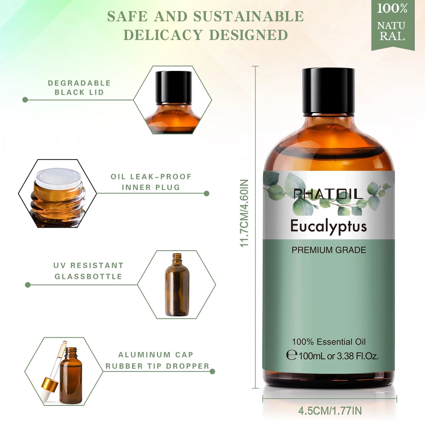 PHATOIL 100ml Eucalyptus Essential Oils Pure Lavender Vanilla Jasmine