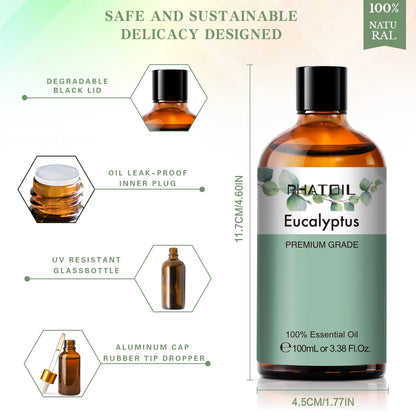 PHATOIL 100ml Eucalyptus Essential Oils Pure Lavender Vanilla Jasmine