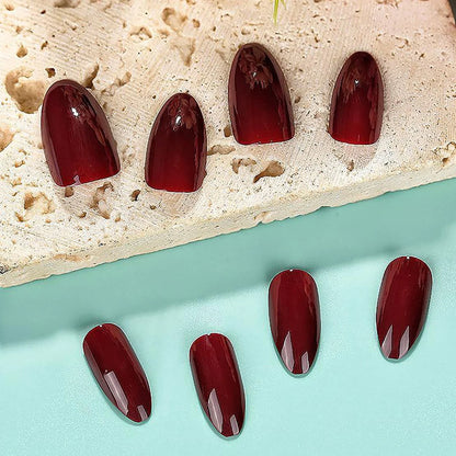 120Pcs Wine Red Almond Press On Nails Full Coverage Fake Nail Tip