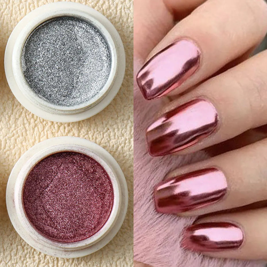 6pc Gold Metallic Mirror Glitter Nail Art Dust Rose Gold Silver Powder