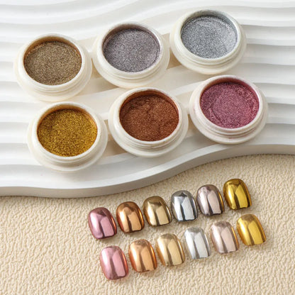 6pc Gold Metallic Mirror Glitter Nail Art Dust Rose Gold Silver Powder