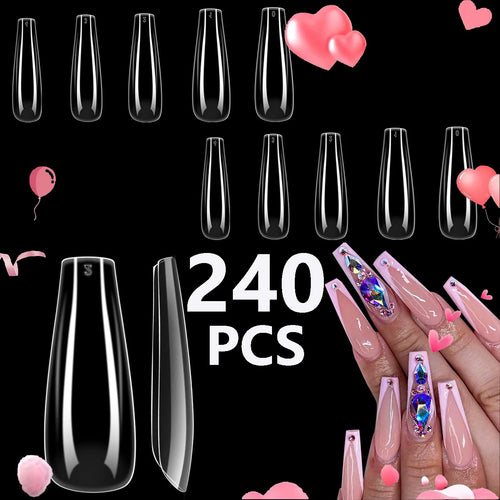240PCS Short Almond Nail Tips Soft Gel Pre-Shaped Acrylic Nail Tips