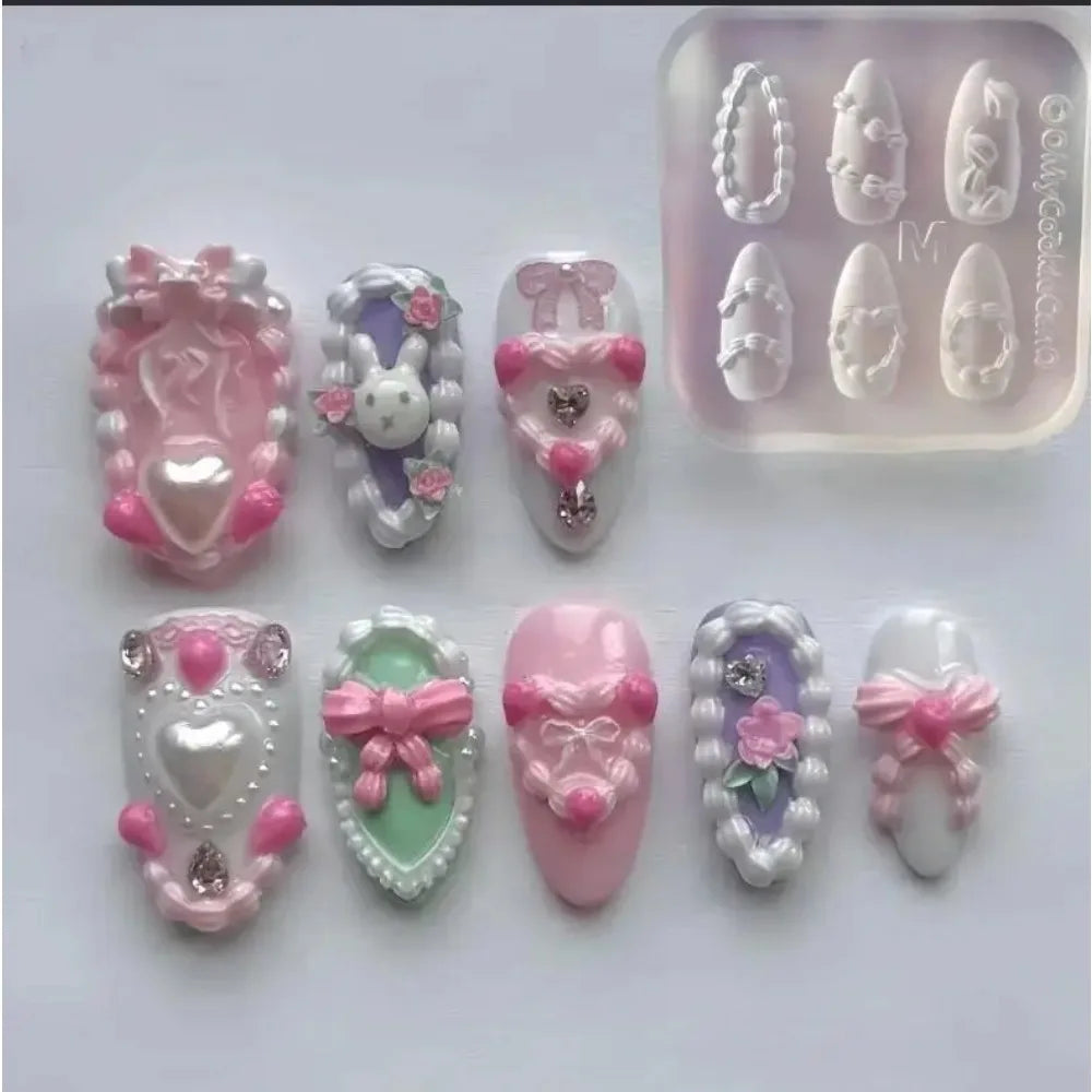 Cake Cream Lace Heart Silicone Nail Mold Sweet Y2K Nail Art