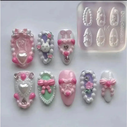 Cake Cream Lace Heart Silicone Nail Mold Sweet Y2K Nail Art