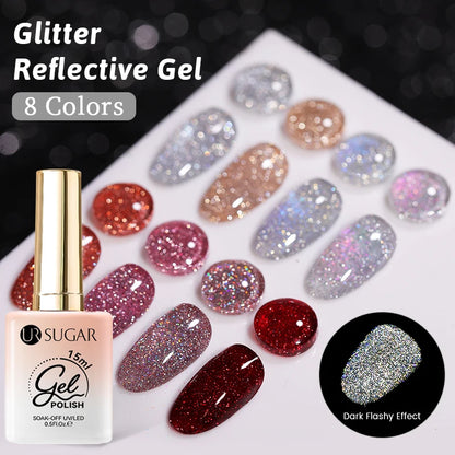 UR SUGAR 15ml Sliver Reflective Nail Gel Polish Shining Glitter Semi