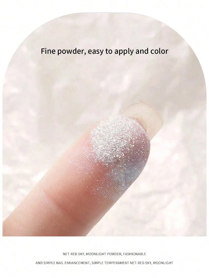 1 box Moonlight Mirror Nail Powder Silver Fine Glitter Metallic Effect