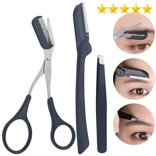 1/3pcs stainless steel eyebrow clip comb Scissors Eyebrow trimmer