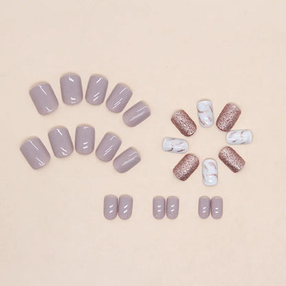 24 PCs Short French Glossy Glitter Nails with 1 Jelly Gel and 1 Nail