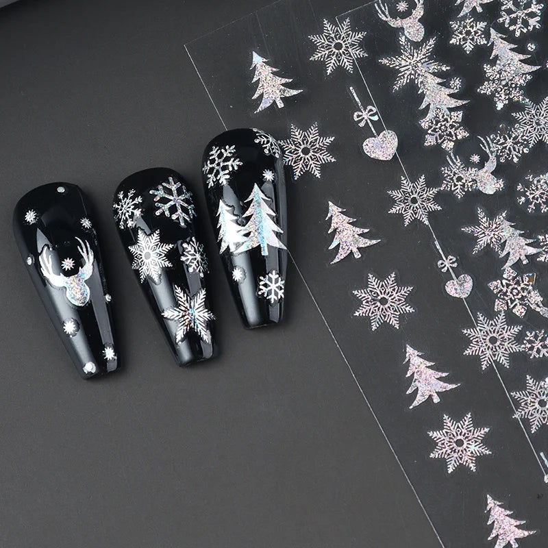 2pc Holographic Christmas Nail Art Stickers Iridescent Laser Snowflake