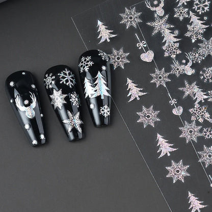 2pc Holographic Christmas Nail Art Stickers Iridescent Laser Snowflake