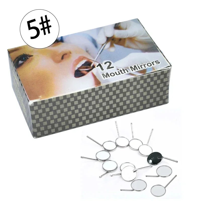 12Pcs/Box Dental Stainless Steel Mouth Mirror 4/5 Front Surface
