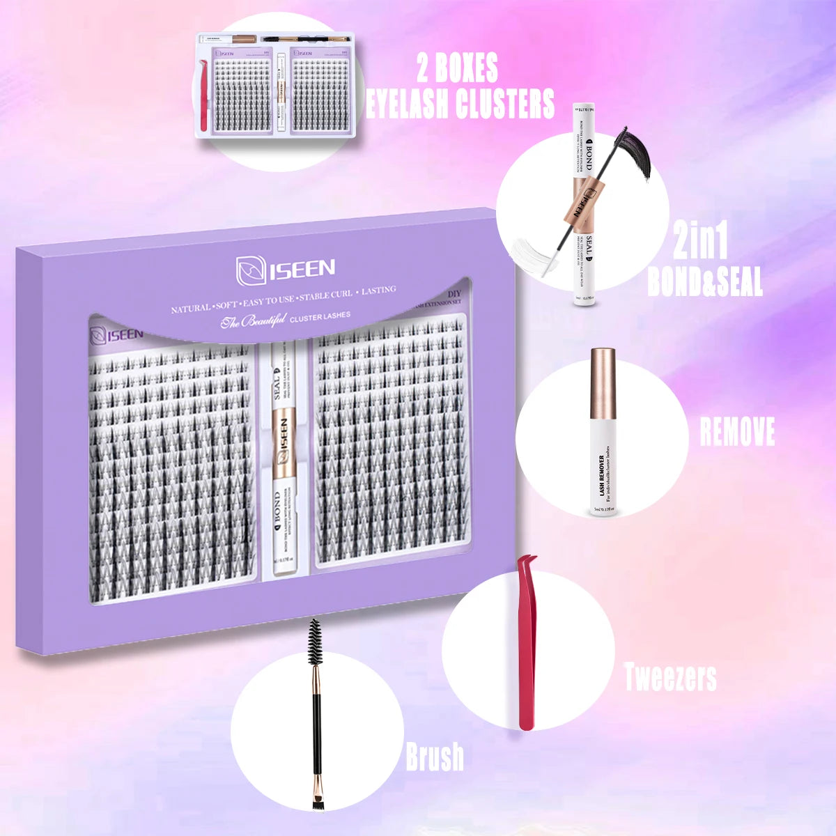 ISEEN DIY Eyelash Extension Kit Cluster Mix Eyelashes Full Set Lashes