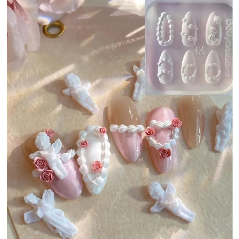 Cake Cream Lace Heart Silicone Nail Mold Sweet Y2K Nail Art