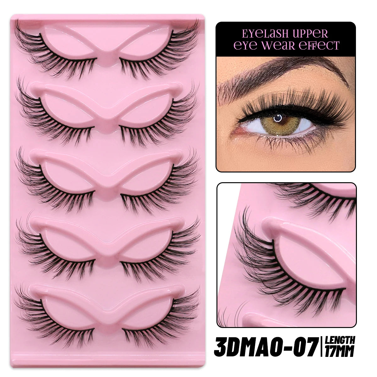 GROINNEYA 5 pairs Cat Eye Lashes Faux Mink Eyelashes Clear Band Lashes Natural Look Wispy Mink Eyelashes Full Strip Lashes