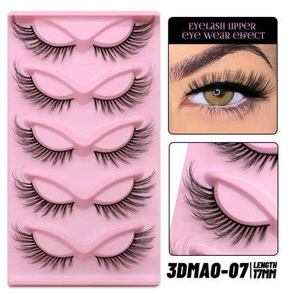 GROINNEYA 5 pairs Cat Eye Lashes Faux Mink Eyelashes Clear Band Lashes Natural Look Wispy Mink Eyelashes Full Strip Lashes