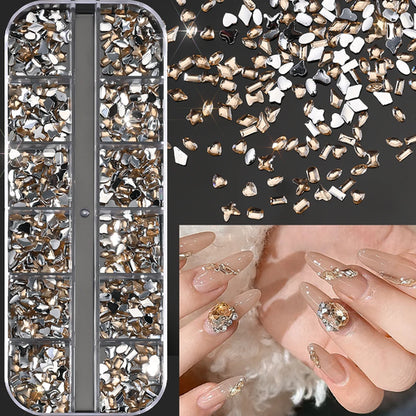 12Grids Ocean Gold Nail Art Charms Shell/Seahorse/Starfish White Half