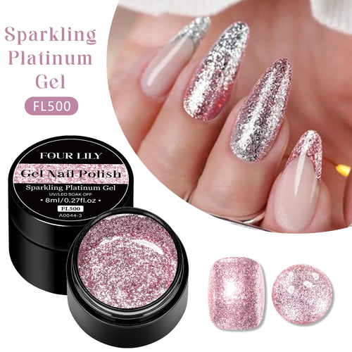 Four Lily 8ml Gold Sparkling Platinum Nail Gel Polish Glitter Long