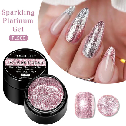 Four Lily 8ml Gold Sparkling Platinum Nail Gel Polish Glitter Long
