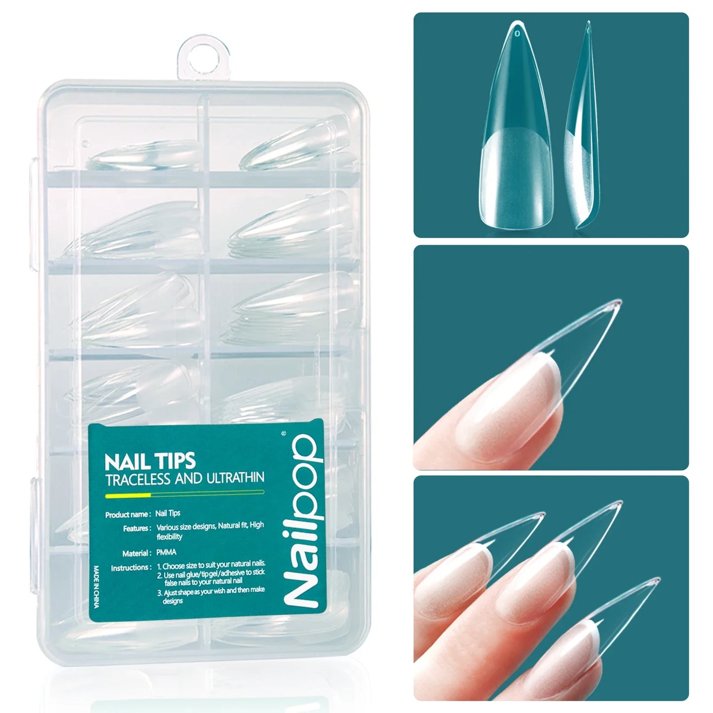 Nailpop 120pcs Acrylic Nails Fake Capsule Short Almond Coffin Square