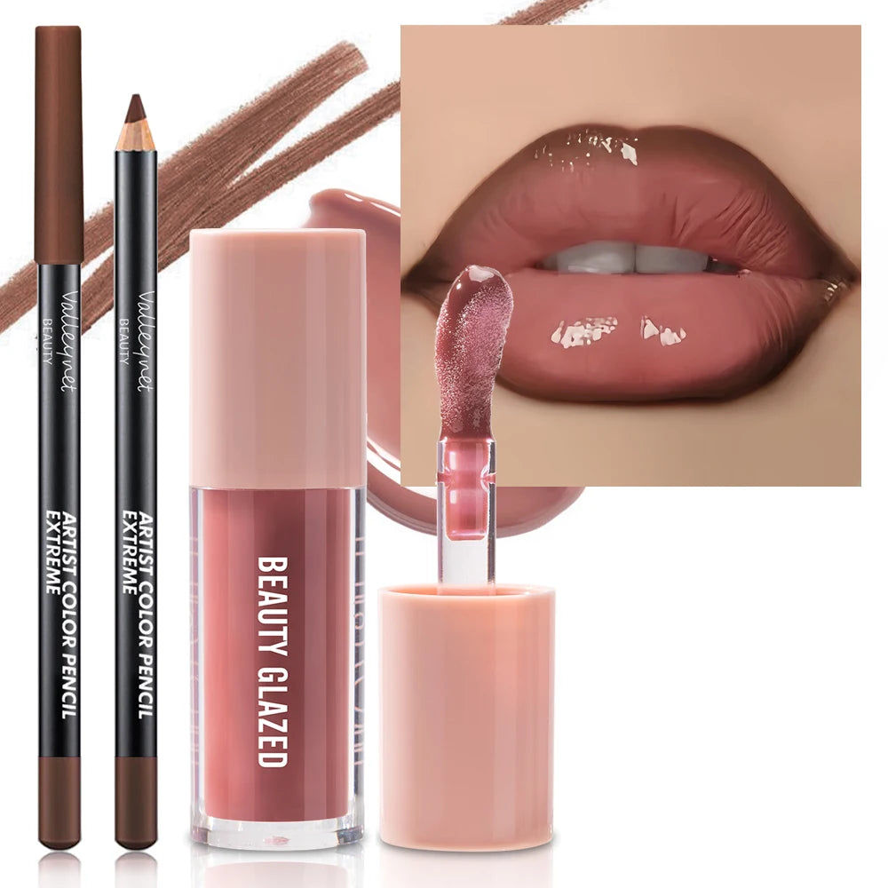 2pcs/Set Velvet Texture Lip Makeup,Matte Effect, Red, Brown Colors,
