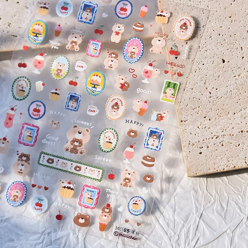 Cute Animals Bear Dog Cake Sweet Cherry Grid Bowknot Star Line Fruit