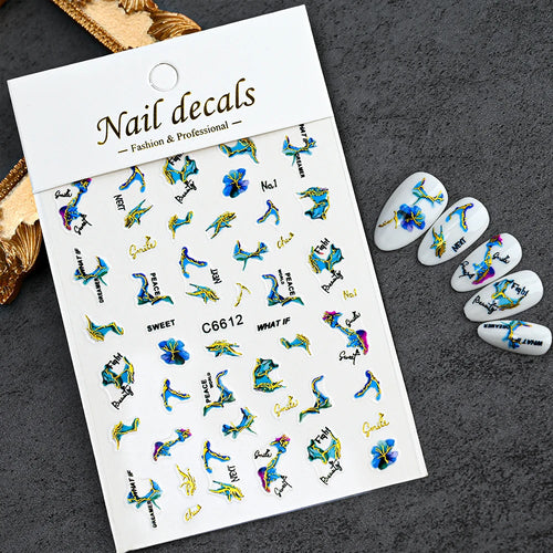 1Pcs 3D Blue Purple Marble Stripe Nail Art Stickers Bronzing Wave Line
