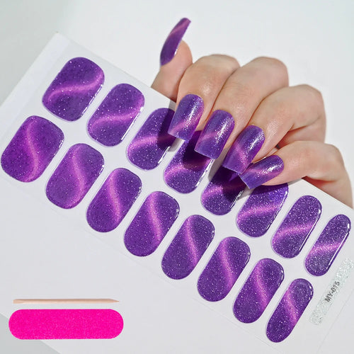 16Tips Semi-Cured Gel Nail Sticker Pure Color UV/LED Lamp Gel Nail