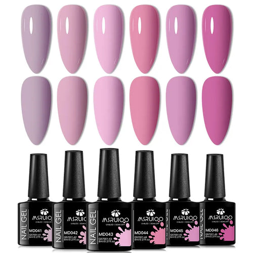 6pc All-season Gel Nail Polish Set Nude Pink Red Glitter Semi