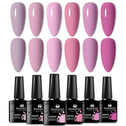6pc All-season Gel Nail Polish Set Nude Pink Red Glitter Semi