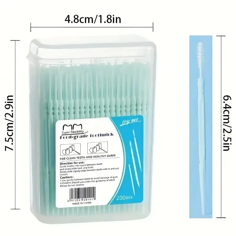 200 pcs /box Double-ended Disposable Dental Floss Toothbrush Toothpick