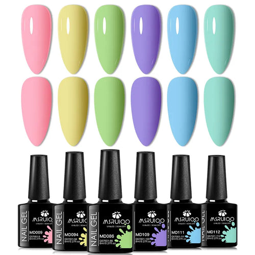 6pc All-season Gel Nail Polish Set Nude Pink Red Glitter Semi
