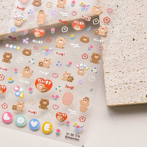 Cute Animals Bear Dog Cake Sweet Cherry Grid Bowknot Star Line Fruit