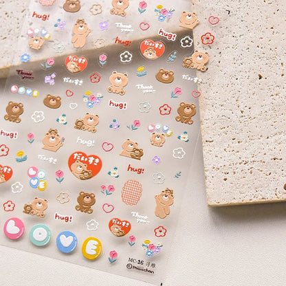 Cute Animals Bear Dog Cake Sweet Cherry Grid Bowknot Star Line Fruit