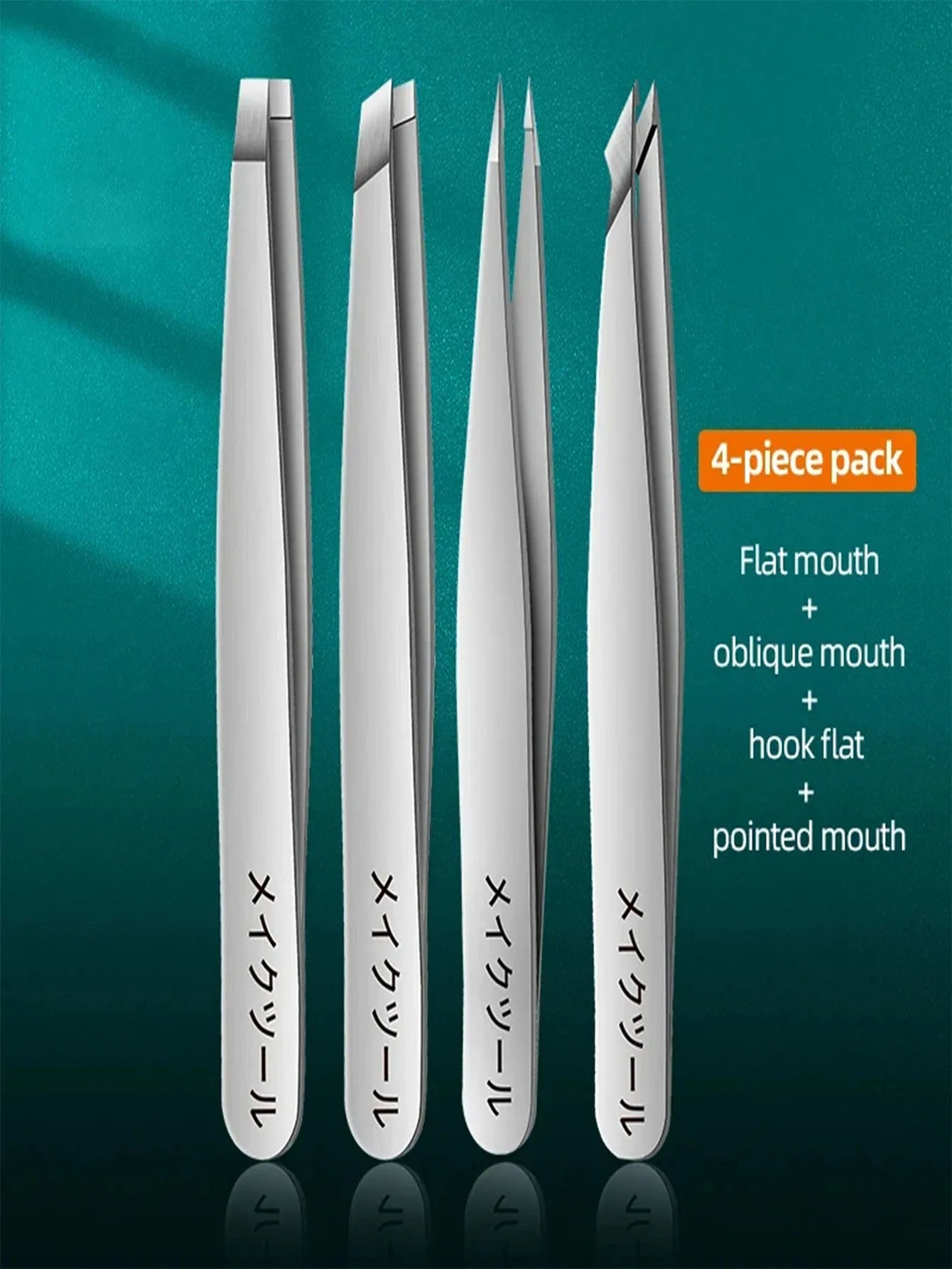 4 Sets of Pink Tweezers for Daily Cleaning of Eyebrows, Eyelashes and
