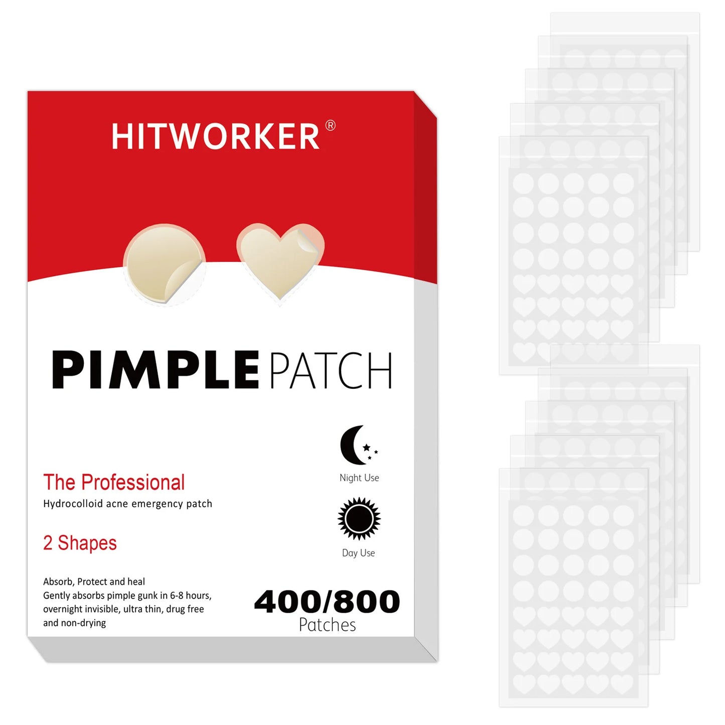 400/800pcs Clear Acne Patches Set - Round & Heart Shape Combo,