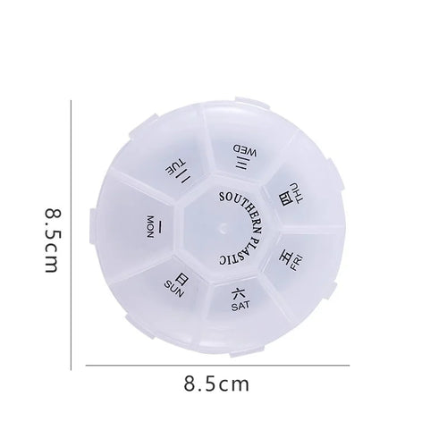 1Pcs Round Pill Case Plastic 7 Days Weekly Tablet Candy Box Portable