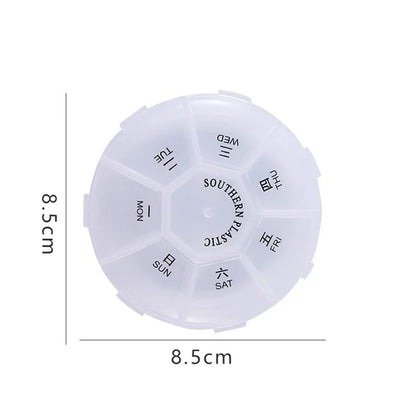 1Pcs Round Pill Case Plastic 7 Days Weekly Tablet Candy Box Portable