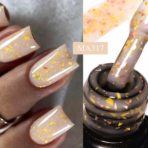 7ml Gold Foils Glitter Rubber Base Gel Nail Gel Polish Self-leveling
