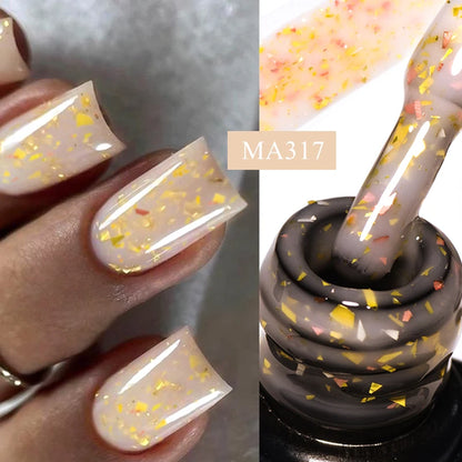 7ml Gold Foils Glitter Rubber Base Gel Nail Gel Polish Self-leveling