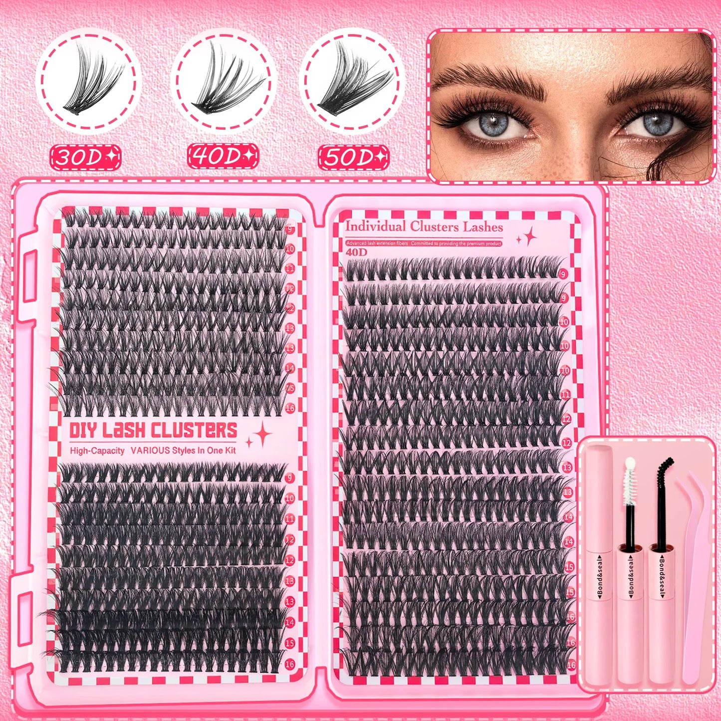 30D40D50D80D DIY Eyelash Extension Kit with Tweezers, Glue and Seal