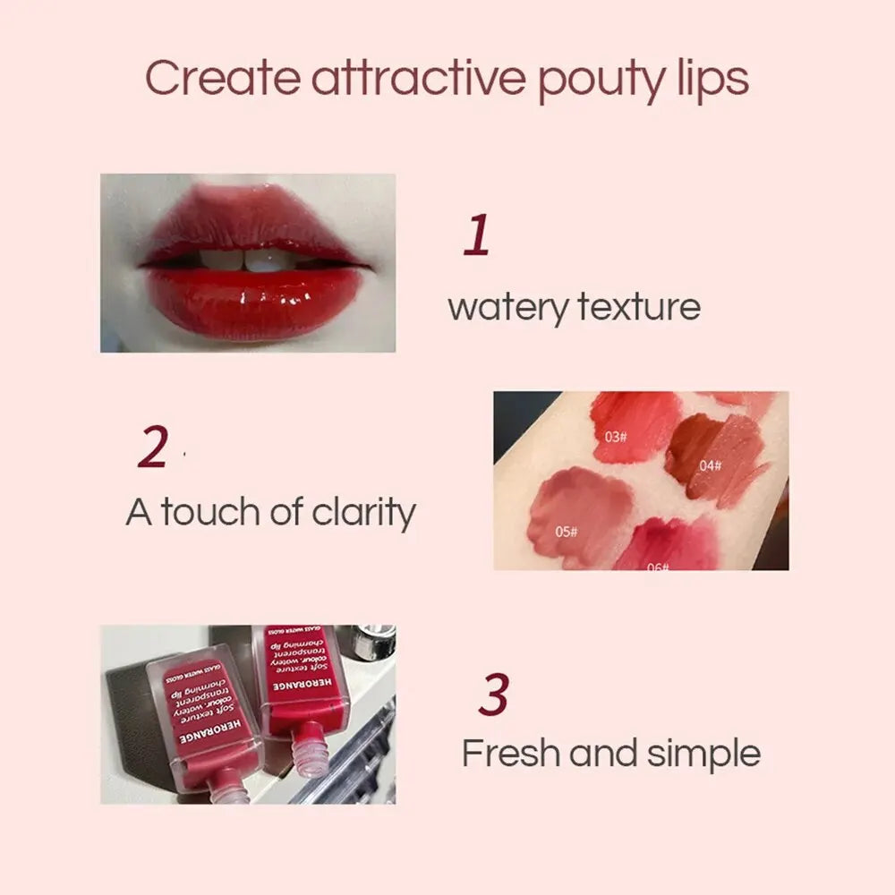 Lightly Glass Water Gloss Herorange Lip Glaze Mirror Moisturizing