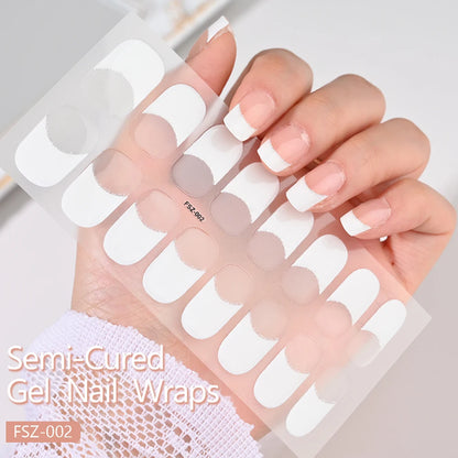 16Tips Semi-Cured Gel Nail Sticker Pure Color UV/LED Lamp Gel Nail