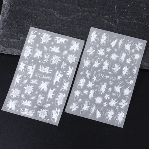 3D White Flower Nail Art Stickers Cute Floral Adhesive Sliders Acrylic