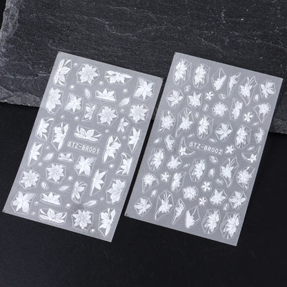 3D White Flower Nail Art Stickers Cute Floral Adhesive Sliders Acrylic