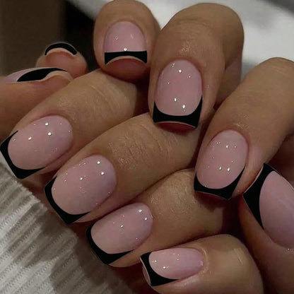 24pcs/set short square fake nails for women cute bride heart white